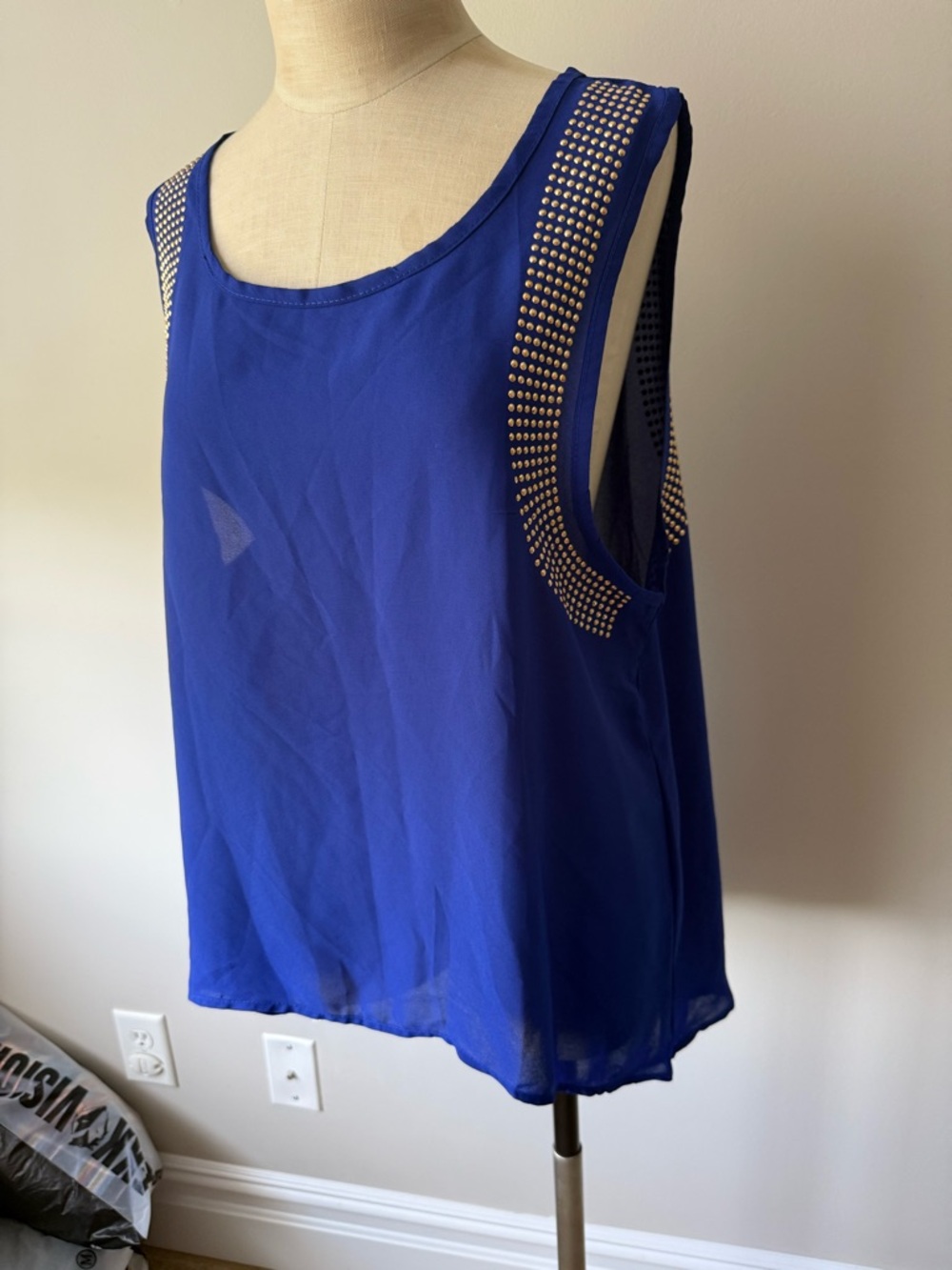 Studded Royal Blue Women's Sleeveless Tank Top